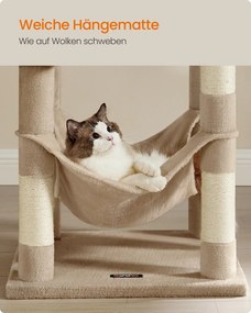 Arranhador Gatos para arranhar 55 x 45 x 137,7 cm e 4 colunas para arranhar, cor castanho-camelo