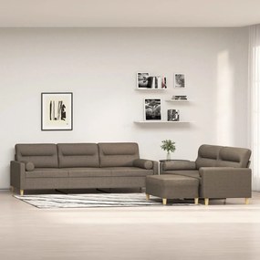 vidaXL 3 pcs conjunto de sofás c/ almofadões tecido cinza-acastanhado