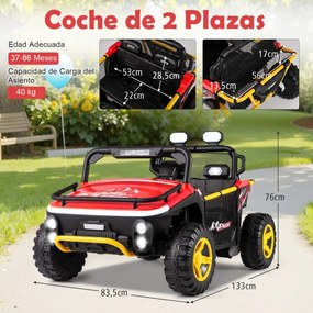 Carro elétrico para crianças 24V 2 lugares com controle remoto, música, luzes e conexão sem fio, buzina Vermelho