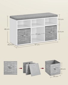 Banco para sapatos com 6 compartimentos e 3 prateleiras 30,3 x 87 x 48 cm Cinzento-branco