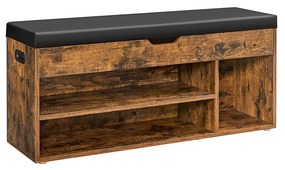 Banco de sapatos com assento acolchoado e 3 compartimentos | VASAGLE | 30 x 100 x 44 cm | castanho rústico | LHS130B01.