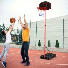 Cesto de basquetebol com altura ajustável suporte de basquete com rodas base recarregável rede de náilon para crianças adultos vermelho