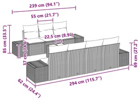 Conjunto de Sofá de Jardim de 8 peças com Almofadas Bege de Ratan