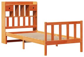 Cama com estante sem colchão 75x190cm pinho maciço castanho-mel