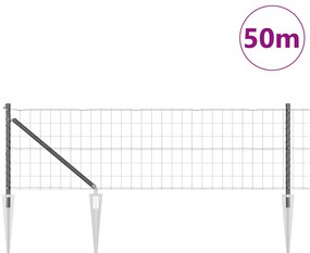 Cerca Euro com 13 Postes de Ponta 0.4x50 m Aço Galvanizado Cinza
