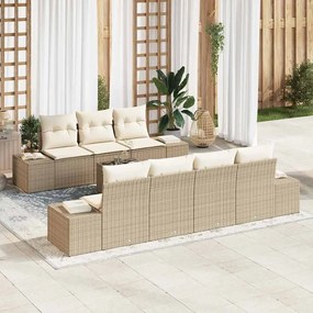 vidaXL Conjunto de Sofás de Jardim de 8 Peças com Almofadas Bege Polyrattan