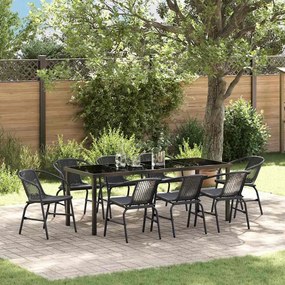 vidaXL Conjunto de Jantar de Jardim 9 Peças Preto de Rattan Poliéster