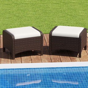 Conjunto de 2 Pufes Retangulares Jardim, 54 x 46 x 39,5 cm, Almofadas Removíveis, Branco e castanho