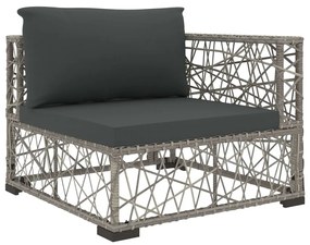 5 pcs conjunto lounge de jardim c/ almofadões vime PE cinzento