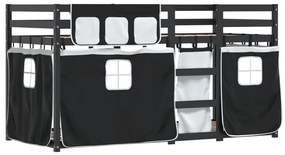 Beliche com cortinas 90x200 cm pinho maciço branco e preto