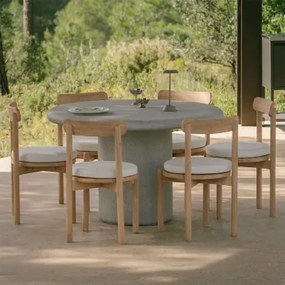 Conjunto De Mesa Redonda Ø120 Cm Em Cimento Emiria E 6 Cadeiras De Jardim Em Madeira De Acácia Nualis Cinza Pedra Claro - Sklum