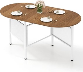 Mesa de jantar dobrável oval com abas rebatíveis para 6-8 pessoas, 150 x 80 x 76 cm, com pés metálicos, estilo rustico, castanho e Branco