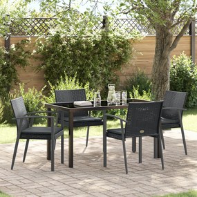 vidaXL Conjunto de Jantar de Jardim de 5 peças com Almofadas em Rattan Preto
