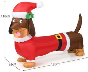 Cão insuflável natal de 160 cm autoinsuflável com lâmpadas internas Tecido de poliéster e soprador impermeável Adequado multicolorido