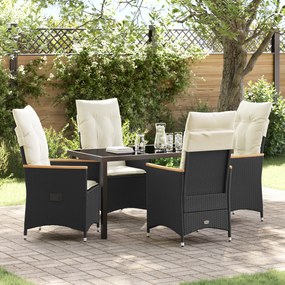vidaXL Conjunto de Jantar de Jardim de 5 Peças com Almofadas Rattan Poliéster Preto