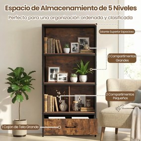 Estante de 4 níveis 68 x 30,5 x 151,5 cm com 4 compartimentos abertos e gaveta dobrável em tecido; Estrutura metálica para quarto ou escritório, em ca
