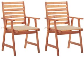 Cadeiras de jantar p/ jardim 2 pcs c/ almofadões acácia maciça