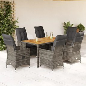 vidaXL 7 pcs conjunto de jantar p/ jardim c/ almofadões vime PE cinza