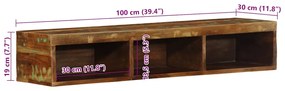 Armário de TV para parede 100x30x19cm madeira recuperada maciça