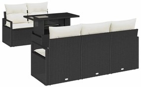 Conjunto de Sofás de Jardim de 6 Peças com Almofadas Preto Rattan Poli