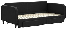 Sofá-cama com gavetão e gavetas 100x200 cm tecido preto