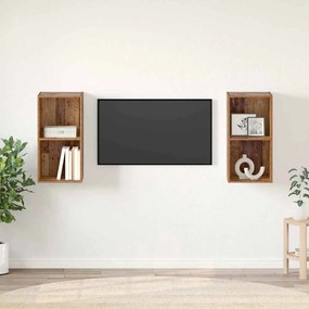 vidaXL Gabinete de TV de Parede 2 pcs Madeira Antiga 37 x 37 x 72 cm