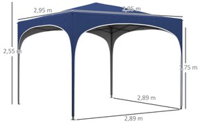 Tenda Dobrável 3x3 cm Tenda de Jardim com Altura Ajustável Bolsa de Transporte Tecido Anti-UV e Sacos de Areia Azul Escuro