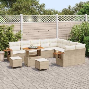 Conjunto de Sofá de Jardim vidaXL com 12 Peças e Almofadas Bege Rattan