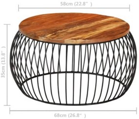 Mesa de centro Ø68 cm madeira recuperada maciça