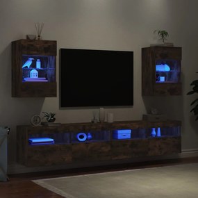 Móveis de parede para TV com luzes LED 2 pcs carvalho fumado