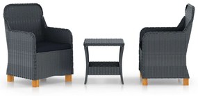 vidaXL 3 pcs conj. lounge jardim c/ almofadões vime PE cinzento-escuro