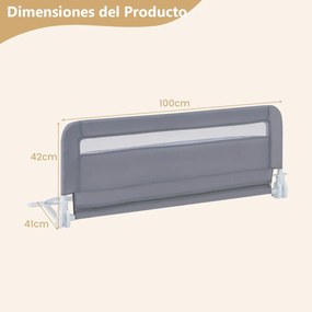 Barreira de Cama para Crianças Pequenas Dobrável de 100 cm com Capa Removível e Lavável e Correia de Segurança Cinzento