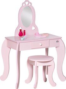 HOMCOM Toucador Pequeno Toucador Princesa Infantil Banco Espelho Gaveta Mesa Maquilhagem Rosa 60x36x88cm Decoração Quarto | Aosom Portugal