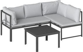 Conjunto de Jardim Exterior com Almofadas, 2 Sofás de 2 Lugares com Reposabráços Ajustáveis e Mesa de Centro, Cinzento