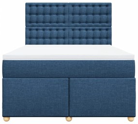 Cama com molas/colchão 160x200 cm tecido azul
