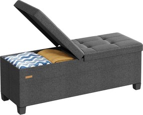 Banco com espaço de arrumação 38 x 110 x 40 cm, baú dobrável com tampa articulada, quarto e sala de estar, efeito de linho cinzento