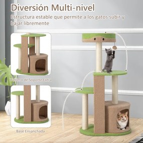 Arranhador para gatos de 5 níveis com arranhadores de sisal e móveis para gatos em tecido de pelúcia macio Mohair 58,5 x 38,5 x 111 cm verde