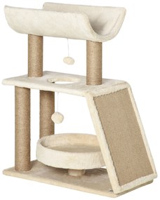 PawHut Arranhador para Gatos Altura 76 cm com 4 Postes de Arranhar Cama Plataforma em U Almofada para Arranhar Bege
