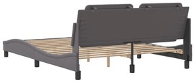 Estrutura cama c/ cabeceira couro artificial 160x200cm cinzento