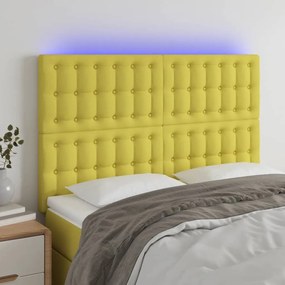 vidaXL Cabeceira cama c/ LED tecido 144x5x118/128 cm verde