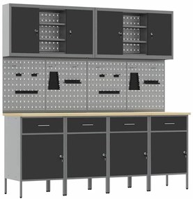 Conjunto de Armário e Painel de Ferramentas com 10 Peças vidaXL Preto