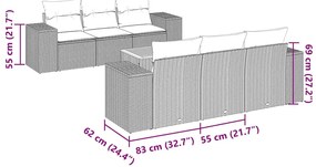 7 pcs conjunto de sofás p/ jardim c/ almofadões vime PE preto