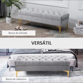 Banco de Pé de Cama com Assento Acolchoado e Pés Metálicos Banco para Entrada Corredor Capacidade 120 kg 118x45x42 cm Cinza