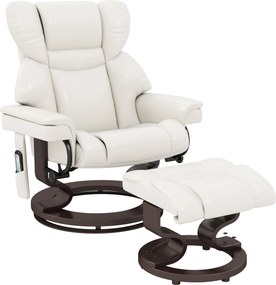 HOMCOM Poltrona relax com função de massagem e apoio para os pés, Poltrona reclinável, Couro sintético, 79 x 82 x 101 cm, Creme branco | Aosom Portugal