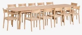 Conjunto De Mesa Extensível 220-320x95 Cm Treveris E 12 Cadeiras De Jantar Em Madeira De Carvalho E Corda Trançada Mara Castanho Roble - Sklum