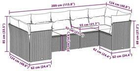 7 pcs conj. sofás jardim com almofadões vime PE cinzento-claro