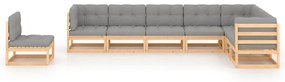 8 pcs conjunto lounge de jardim c/ almofadões pinho maciço