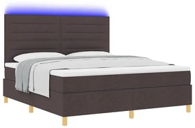Cama Box Spring com Colchão e LED Castanho Escuro 180x200 cm Tecido