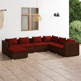 7 pcs conjunto lounge jardim c/ almofadões vime PE castanho