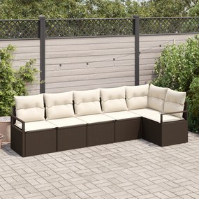 Conjunto de Sofás de Jardim vidaXL de 6 Peças com Almofadas Castanho Vime PE
